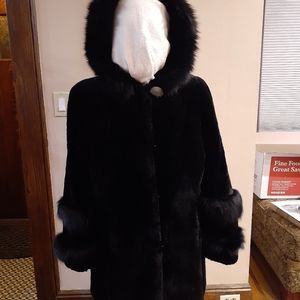 Sheared beaver swing coat with mink trim